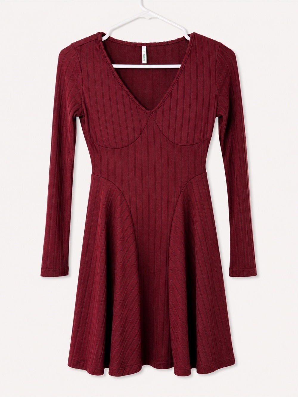 Halara Ribbed Knit V Neck Long Sleeve Fit & Flare Mini Dress XS NWT - Picture 3 of 9